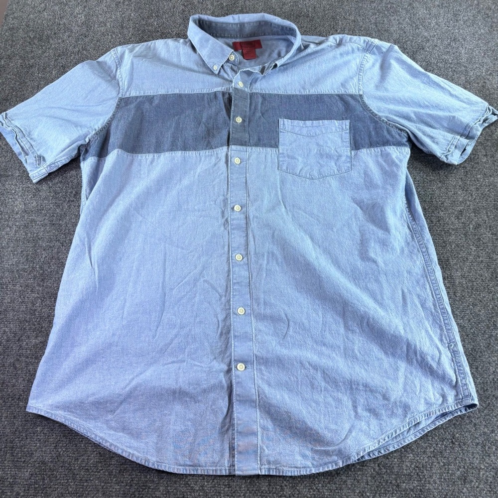The Foundry Button Down Shirt Mens XLT Blue Colorblock Cotton Chambray Tall